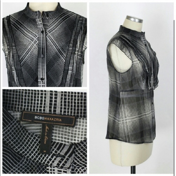 Bcbg Max Azria silk chiffon plaid top - Picture 2 of 6